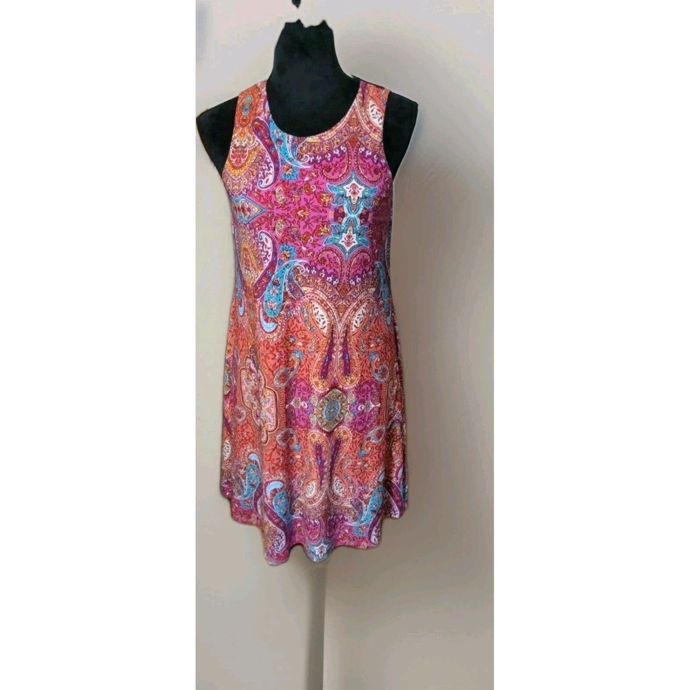 Anne Klein Pink Orange Paisley Medallion Sleeveless Shift Dress Womens Size 2